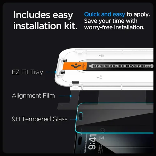 Vista 6 de Spigen Protector de pantalla de vidrio templado [GlasTR EZ FIT - Privacy] diseñado para iPhone 15 Pro Max [compatible con fundas] - Paquete de 2