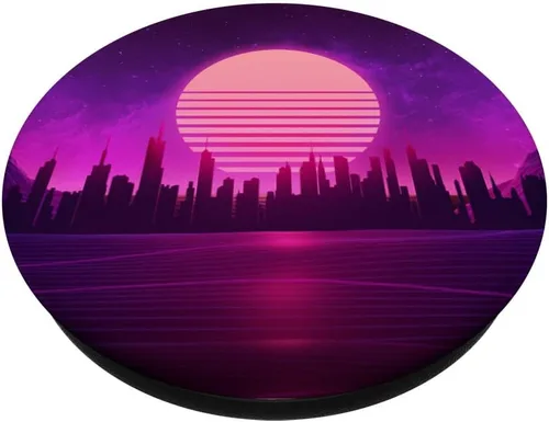 Vista 2 de Synthwave Cyber Neon Style PopSockets intercambiables PopGrip