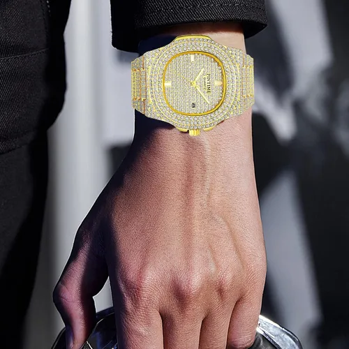 Vista 6 de FANMIS Reloj de lujo unisex pavimentar diamantes de cristal flotante calendario digital de cuarzo reloj de vestir de negocios reloj puntero luminoso