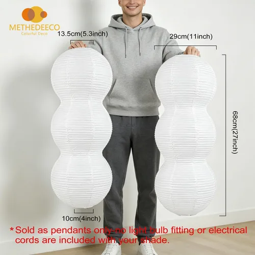 Vista 4 de METHEDEECO 2 pantallas colgantes de papel plegables de 3 niveles, tamaño de 27 pulgadas, pantalla blanca de papel colgante hecha a mano, lámpara