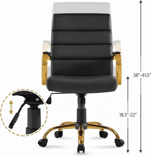 Vista 7 de Topeakmart - Silla de escritorio de oficina con brazos, respaldo medio, color negro y dorado, piel sintética