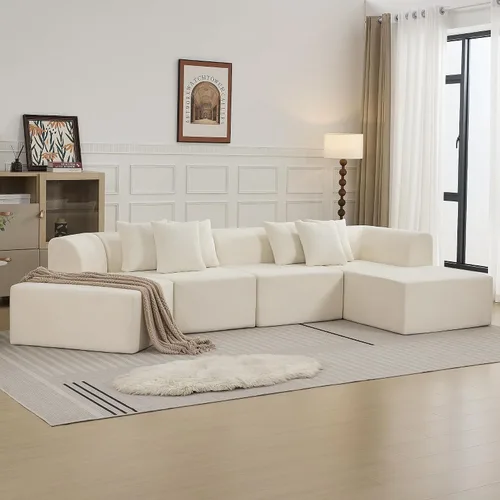 Vista 7 de Sofá seccional curvo de terciopelo nube extragrande de 140'', sofá sin estructura con chaise longue en forma de L, sofá seccional modular tapizado