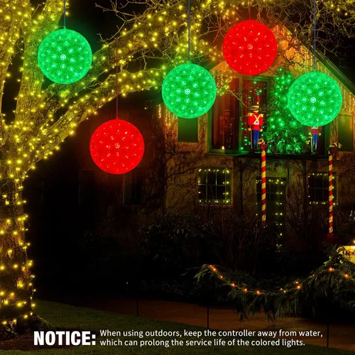 Vista 5 de Baquler 12 Adornos de Bolas de Luz Estelar de Navidad, Luces Esféricas Colgantes de 6" con 100 LED con Enchufe Apilable y Gancho en S