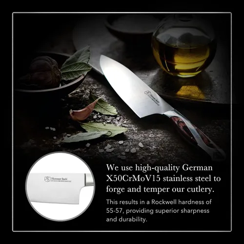Vista 3 de Hammer Stahl Cuchillo de chef de 6 pulgadas, acero forjado alemán de alto carbono, cuchillo de cocina profesional, mango ergonómico de madera