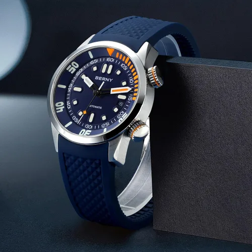 Vista 9 de BERNY Reloj de buceo para hombre, relojes mecánicos automáticos de moda para hombres, reloj de pulsera masculino impermeable 20AMT, reloj de pulsera