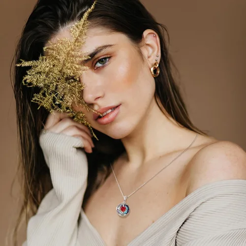 Vista 2 de LIANYU Collar para mujer, collar de zafiro azul, colgante de luna, plata de ley S925, colgante de cristal, regalos para esposa, novia, regalos