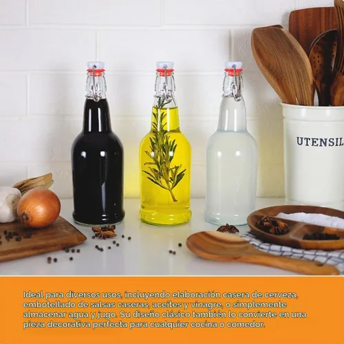 Vista 6 de FastRack Botellas de vidrio Swing Top de 33 onzas, paquete de 12, botellas de vidrio con tapa abatible ámbar con tapas herméticas, botellas