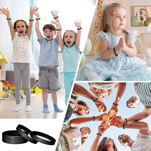 Vista 5 de Morcheiong 12 piezas de pulseras de silicona - Pulseras de goma en blanco de color negro para adultos y adolescentes, recuerdos de fiesta