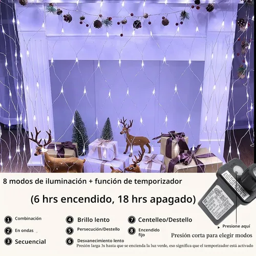 Vista 2 de Joomer - Red de luces de Navidad de 12 x 5 pies, 360 luces LED, enchufe de malla, impermeables con 8 modos, temporizador, conectables para arbustos
