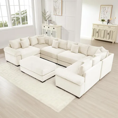 Vista 55 de ODUSE-DAILY Sofá modular de gran tamaño de 117.3 pulgadas, sofás modulares grandes de pana para sala de estar, sofás de 3 plazas, moderno juego