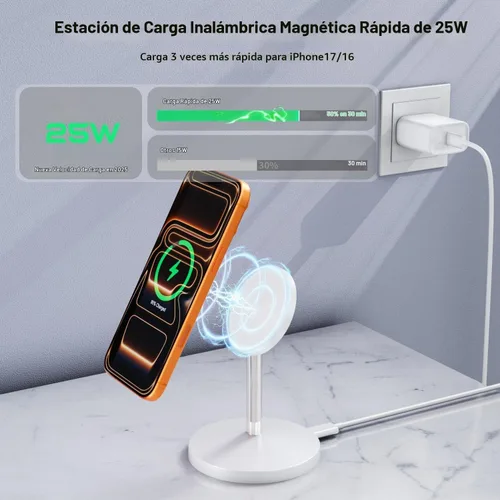 Vista 2 de Cargador inalámbrico magnético para iPhone, cargador Mag-Safe de 25 W, soporte de carga rápida, adaptador USB C magnético de 35 W con cable de 6