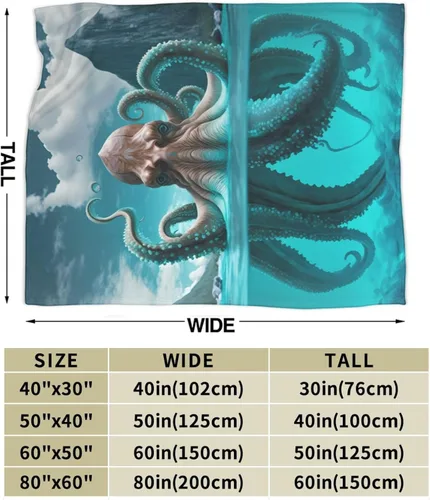 Vista 4 de Manta de pulpo para adultos, mullida, ligera, súper suave, cálida y acogedora, manta de franela de felpa para decoración de cama, sofá o silla, 60 x