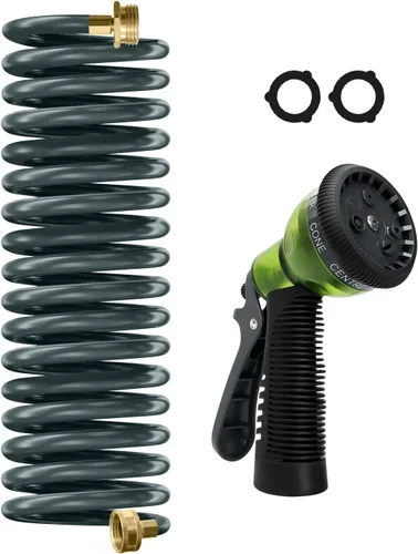 Vista 8 de Manguera de jardín de bobina de EVA de 25 pies con conector de latón de 3/4 pulgadas, manguera de agua en espiral, ligera y sin torceduras, incluye
