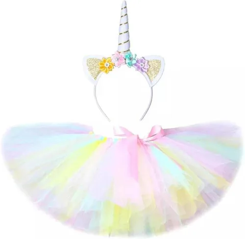 Vista 8 de Enfudid Disfraz de unicornio de princesa para niñas pequeñas, los disfraces de unicornio incluyen falda de malla, diadema de unicornio y ala de ángel