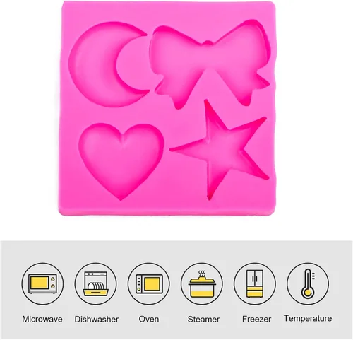 Vista 6 de Molde de silicona para chocolate, dulces y pasteles, forma de corazón, luna, estrella, lazo, grado alimenticio, reutilizable, resistente a altas