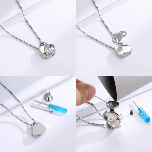 Vista 4 de Collar de urna de perro de plata de ley para cenizas de mascotas, S925 para cremación de piel de mascota, recuerdo conmemorativo, regalo de joyería