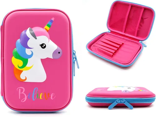 Vista 5 de iDelta - Estuche para lápices, bonito diseño de unicornio de EVA en 3D, resistente a los golpes, gran capacidad, múltiples compartimentos
