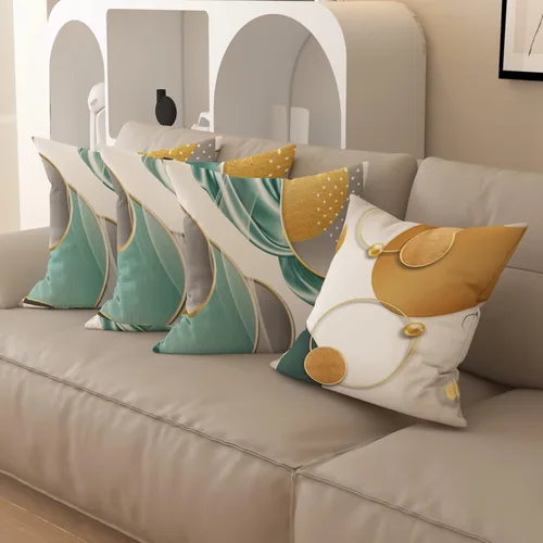 Vista 5 de Funda de almohada decorativa para sofá de sala de estar, patrón impreso de doble cara, funda de cojín naranja geométrica abstracta estilo nórdico