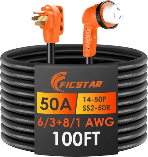 Vista 9 de Cable de extensión para RV de 50 amperios de 30 pies, cable de alimentación para RV resistente 6/3+8/1 SJTW AWG con mango de agarre y bloqueo