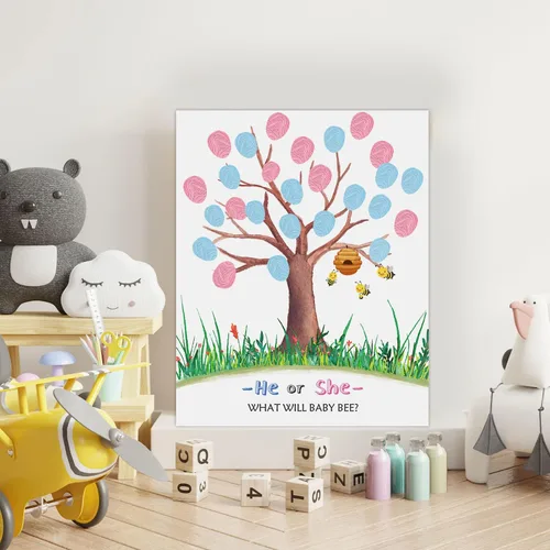 Vista 5 de ALodr Libro de invitados para baby shower, lienzo de árbol de huellas dactilares, libro de invitados con huellas dactilares con temática de abeja