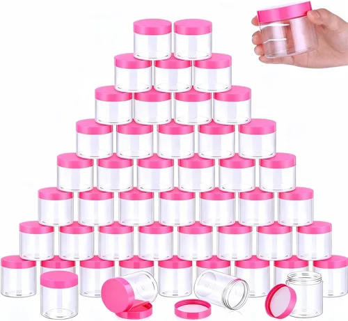 Vista 19 de SATINIOR 100 tarros de plástico con tapas, recipientes pequeños, tapas de boca ancha, pequeños recipientes de plástico para loción, crema, diamantes