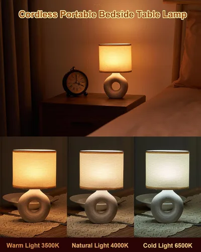 Vista 8 de UMEXUS Lámpara de mesa inalámbrica pequeña de 10 pulgadas con temporizador y atenuador, lámpara recargable a pilas con control remoto, luz portátil