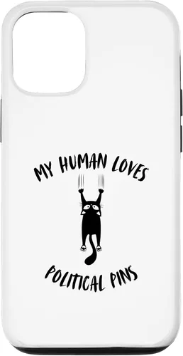 Vista 26 de iPhone 16 My Human Loves Political Pins - Cat Parent Hobby Lover Case