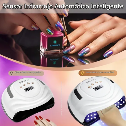 Vista 4 de Lámpara de uñas LED UV con 81 cuentas, lámparas de curado de uñas de 380 W para esmalte de gel con sensor automático/4 ajustes de temporizador
