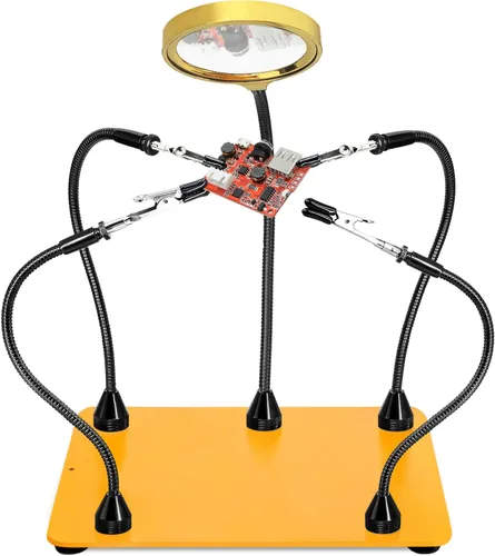 Vista 10 de Estación de soldadura de manos ayudantes con lupa 5X, 4 brazos flexibles para soldadura y herramienta de soldadura de tercera mano para reparación