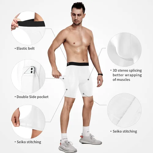 Vista 3 de Niksa Pantalones cortos de compresión para hombre, paquete de 3 unidades, ropa interior de compresión para hombre, pantalones cortos deportivos