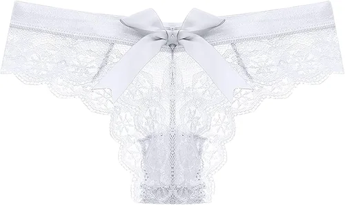 Vista 2 de KUAOPATA Tangas de lazo de encaje para mujer con espalda en T y cintura baja, transpirables, sexy, sin costuras, diseño floral de encaje tangas