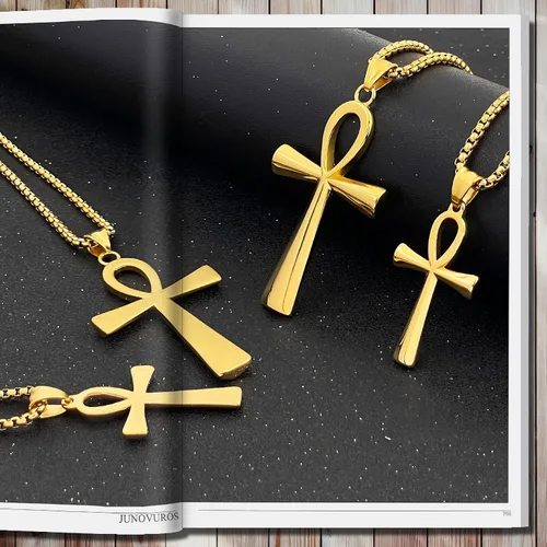 Vista 4 de JUNOVUROS Collar con colgante de cruz de Ankh antigua de 18 a 28 pulgadas para hombres, mujeres, niños y niñas, acero inoxidable 316L con tamaños