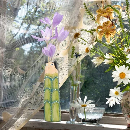 Vista 5 de TITA-DONG Floreros familiares de primavera de 8 piezas, jarrón bohemio familiar de resina, lindo jarrón pintado a mano para niñas, juego