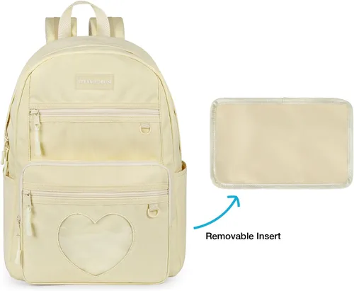 Vista 5 de STEAMEDBUN Mochila Ita para niñas adolescentes, mochila Kawaii para la escuela, linda mochila Ita con inserto, Blanco, Ventana del corazón