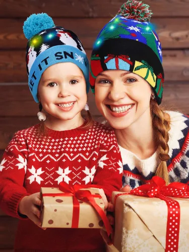 Vista 5 de SATINIOR 2 gorros de punto con luz LED de Navidad para fiestas de Navidad