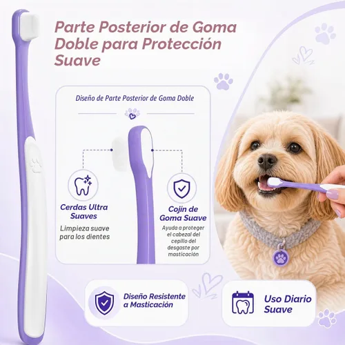 Vista 4 de Cepillo de dientes para perros pequeños – Mini cabezal de cepillo de 0.39 pulgadas, mango curvo, cerdas suaves, parte trasera de goma doble, kit