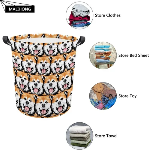 Vista 4 de Cesta plegable con estampado de perro, lindo Cavalier King Charles Spaniel Sandía con asa, caja de juguetes, bolsa de almacenamiento
