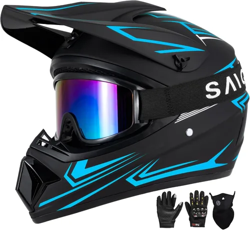 Vista 12 de Casco para jóvenes y niños de motocross, casco para adultos de ATV y bicicleta de tierra con gafas, guantes y máscara, casco de motocicleta de cara