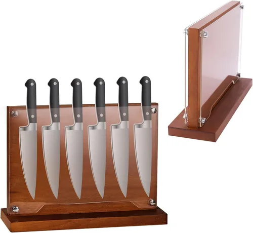 Vista 9 de Bloque magnético para cuchillos con escudo acrílico, soporte para cuchillos de cocina de doble cara sin cuchillo, soportes de madera para cuchillos