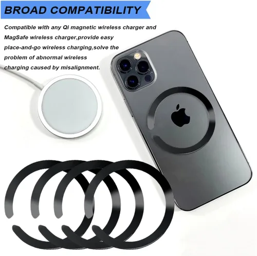 Vista 4 de 12 calcomanías universales de anillo de metal compatibles con MagSafe de carga inalámbrica magnética para iPhone 17/16/15/14/13/12 Pro Mini Max