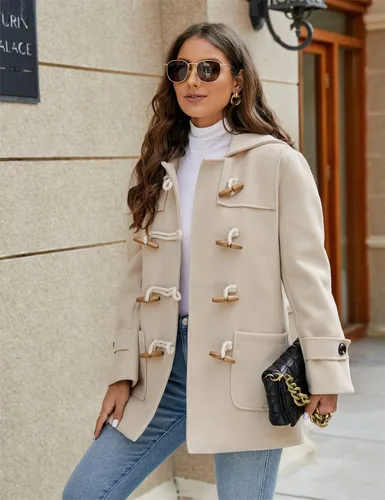 Vista 2 de PAODIKUAI Abrigo de lana con capucha para mujer, abrigo de lana casual, abrigo de invierno