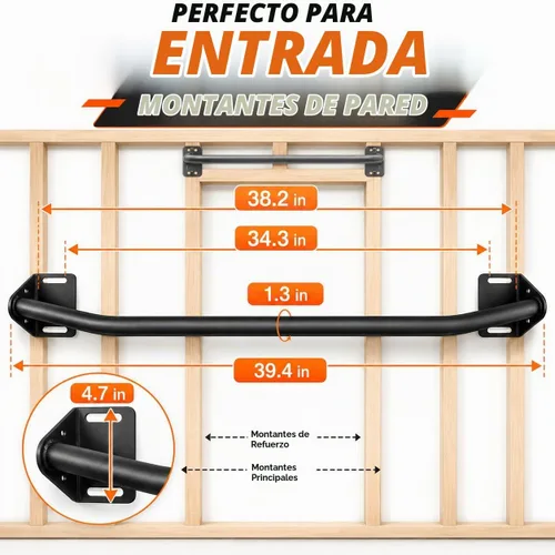 Vista 3 de Pull Up Bar Wall Mounted-Heavy Duty Joist Mounted Pull Up Bar-Premium Strength Training Pull-Up Bars-Fast and Easy Installation for Home and Garage