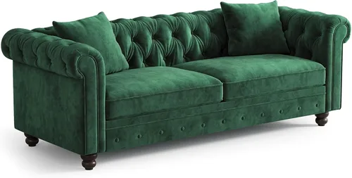 Vista 10 de ONBRILL Sofá Chesterfield de 82 pulgadas, sofá de terciopelo de 23 pulgadas de profundidad para sala de estar, sofá capitoné con botones con brazos