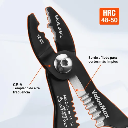 Vista 3 de ValueMax Herramienta pelacables 4 en 1, pelacables, crimpadora de cables, herramienta de crimpado de cables, alicates multifuncionales