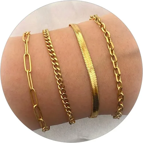 Vista 66 de Long tiantian Pulsera de oro gruesa para mujer, pulseras de oro delicadas, pulseras para mujer, pulseras apilables de eslabones de cadena