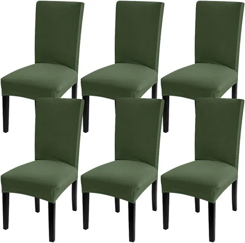 Vista 10 de Fuloon Paquete de 4 Fundas Protectoras para Asientos de Sillas de Comedor Super Ajustadas Elásticas Extraíbles Lavables Cortas para Hotel, Comedor