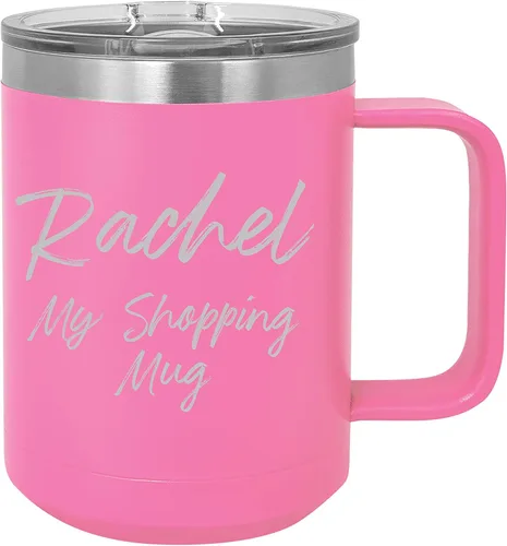 Vista 9 de Taza personalizada con recubrimiento en polvo de 15 oz con tapa personalizada grabada (negro)