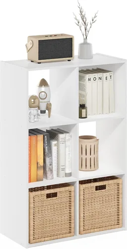 Vista 12 de Furinno PELLI - Estantería de 2 cubos con cubos abiertos y cerrados, armario organizador de almacenamiento de 2 x 1, 12.2 x 11.6 x 24.2, para sala