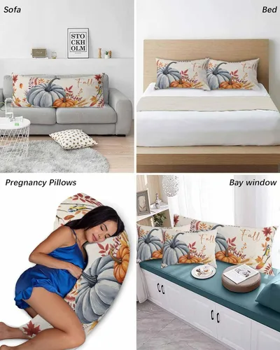 Vista 4 de Fundas de almohada de tamaño estándar de Acción de Gracias, 2 paquetes de fundas de almohada suaves decorativas para sofá de cuerpo largo, con Azul