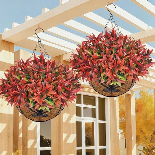 Vista 10 de Uieke 6 plantas artificiales para exteriores, resistentes a los rayos UV, flores falsas de gloria matutina con hierba naranja, flores tropicales